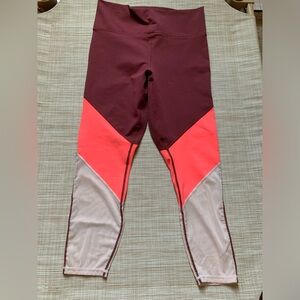 Red, hot pink, white mesh striped Fabletics powerhold capri leggings size L